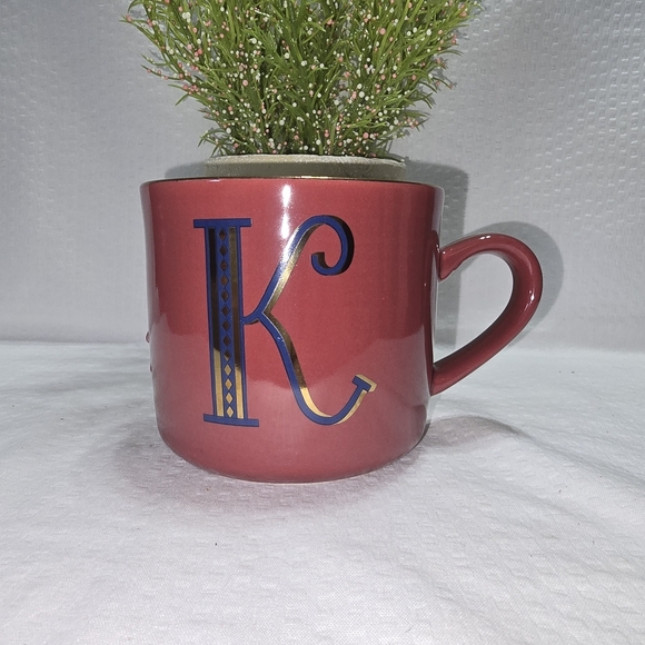 Opalhouse Rose Red Stoneware Mug Initial K In Gold And Blue - Picture 7 of 7